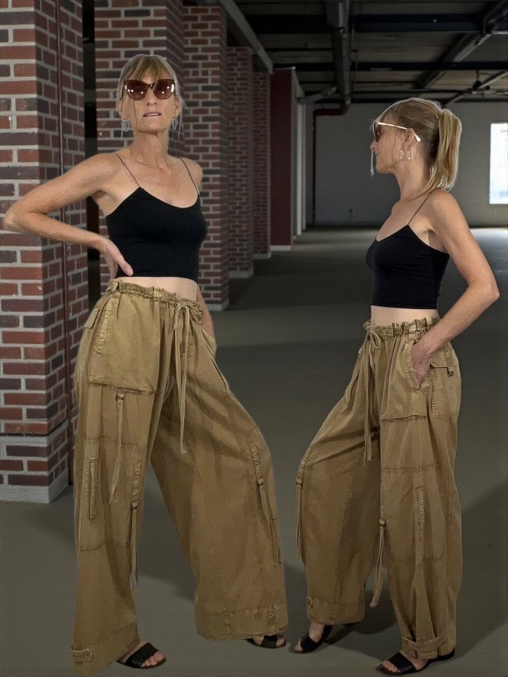 Free People One Step Ahead Parachute Pant XS Neutral Wide Leg Cargo OVERSIZED